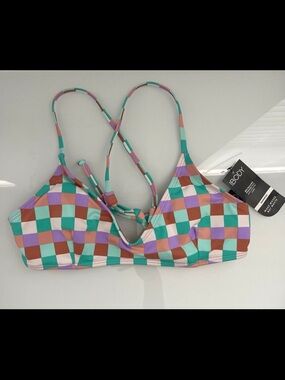Cotton On Checkered Bikini Top in Teal, Lavender & Rust